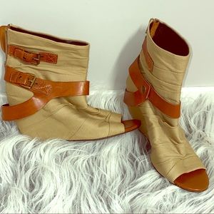 Olive/Tan and Brown Booties